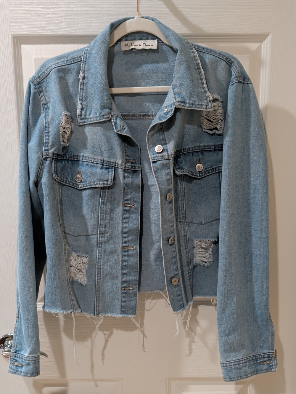 Light Blue Distressed Denim Jacket - Women's Jean Jacket